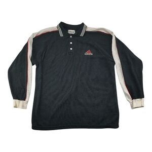adidas Black Long-Sleeve Polo with White Sleeve Panels and Red Accents